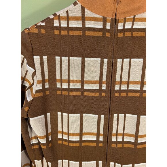VTG 60’s Promenade MOD Brown Plaid Dress Made In Italy Sz 10 Brady Bunch Retro - Picture 3 of 13